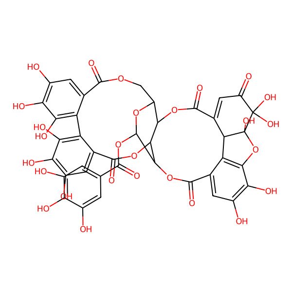 2D Structure of [(1R,8R,9S,27R,29S,30R,39S)-1,2,2,14,15,16,19,20,21,35,36-undecahydroxy-3,6,11,24,32-pentaoxo-7,10,25,28,31,40-hexaoxaoctacyclo[35.2.1.05,39.08,27.09,30.012,17.018,23.033,38]tetraconta-4,12,14,16,18,20,22,33,35,37-decaen-29-yl] 3,4,5-trihydroxybenzoate