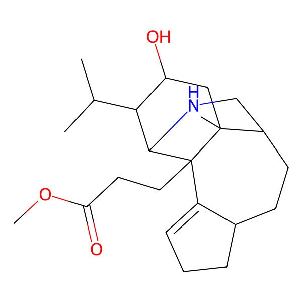 2D Structure of methyl 3-[(1S,2S,7S,10S,13S,14R,15S)-15-hydroxy-1-methyl-14-propan-2-yl-12-azatetracyclo[8.6.0.02,13.03,7]hexadec-3-en-2-yl]propanoate