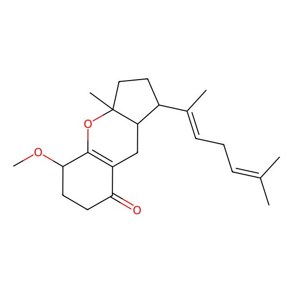 2D Structure of 5-Methoxy-3a-methyl-1-(6-methylhepta-2,5-dien-2-yl)-1,2,3,5,6,7,9,9a-octahydrocyclopenta[b]chromen-8-one