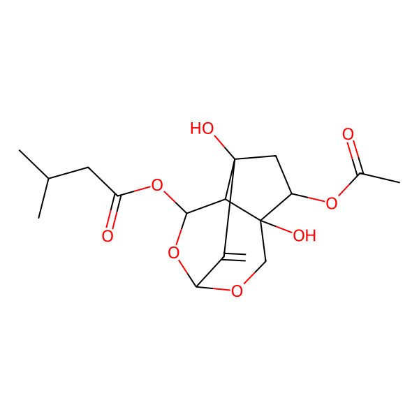 2D Structure of (5-Acetyloxy-4,7-dihydroxy-11-methylidene-2,10-dioxatricyclo[5.3.1.04,8]undecan-9-yl) 3-methylbutanoate