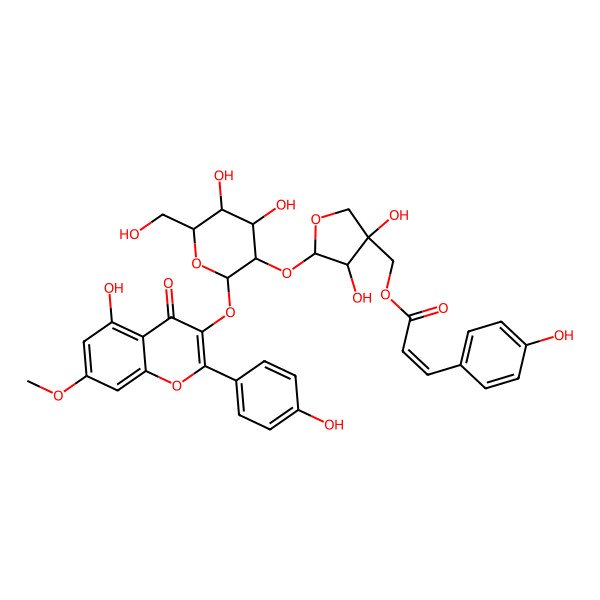 2D Structure of [5-[4,5-Dihydroxy-2-[5-hydroxy-2-(4-hydroxyphenyl)-7-methoxy-4-oxochromen-3-yl]oxy-6-(hydroxymethyl)oxan-3-yl]oxy-3,4-dihydroxyoxolan-3-yl]methyl 3-(4-hydroxyphenyl)prop-2-enoate