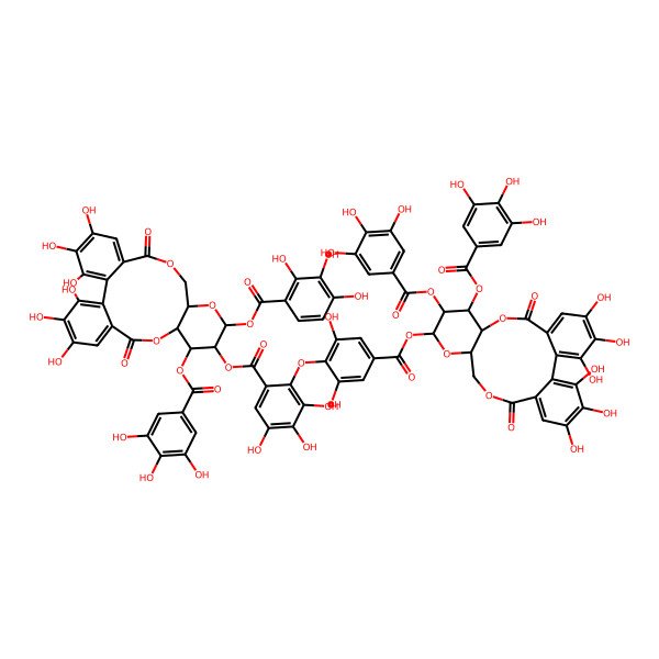 2D Structure of [3,4,5,21,22,23-Hexahydroxy-8,18-dioxo-13-(2,3,4-trihydroxybenzoyl)oxy-11-(3,4,5-trihydroxybenzoyl)oxy-9,14,17-trioxatetracyclo[17.4.0.02,7.010,15]tricosa-1(23),2,4,6,19,21-hexaen-12-yl] 2-[4-[[3,4,5,21,22,23-hexahydroxy-8,18-dioxo-11,12-bis[(3,4,5-trihydroxybenzoyl)oxy]-9,14,17-trioxatetracyclo[17.4.0.02,7.010,15]tricosa-1(23),2,4,6,19,21-hexaen-13-yl]oxycarbonyl]-2,6-dihydroxyphenoxy]-3,4,5-trihydroxybenzoate