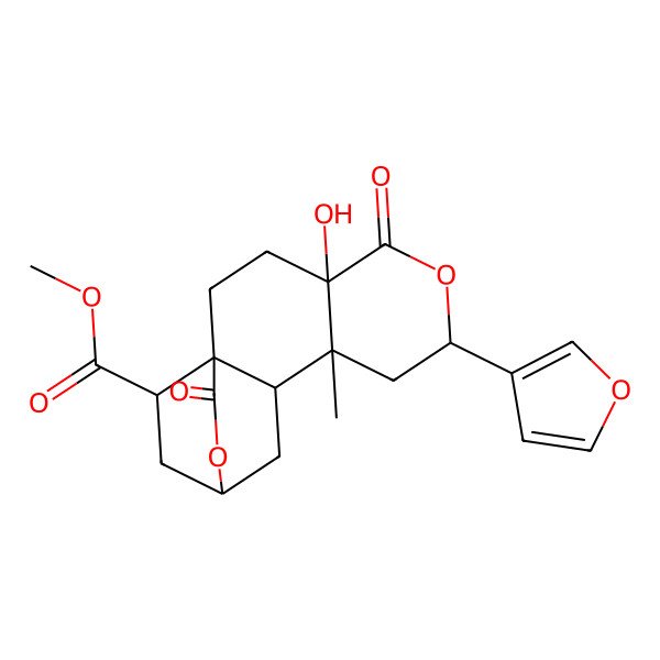 2D Structure of methyl (1S,4S,7S,9S,10S,12R,15S)-7-(furan-3-yl)-4-hydroxy-9-methyl-5,14-dioxo-6,13-dioxatetracyclo[10.2.2.01,10.04,9]hexadecane-15-carboxylate