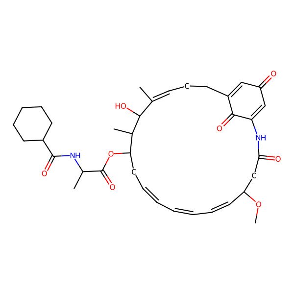 2D Structure of [(8E,10E,16Z)-15-hydroxy-5-methoxy-14,16-dimethyl-3,22,24-trioxo-2-azabicyclo[18.3.1]tetracosa-1(23),6,8,10,16,20-hexaen-13-yl] 2-(cyclohexanecarbonylamino)propanoate