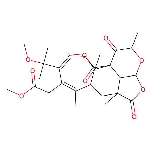2D Structure of methyl (1S,2S,8S,10R,13R,15S,17R)-6-(2-methoxy-2-oxoethyl)-5-(2-methoxypropan-2-yl)-2,7,10,15-tetramethyl-11,16-dioxo-12,14-dioxatetracyclo[8.6.1.02,8.013,17]heptadeca-4,6-diene-1-carboxylate