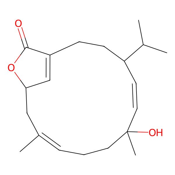 2D Structure of (4R,5E,7S,13R)-7-hydroxy-7,11-dimethyl-4-propan-2-yl-14-oxabicyclo[11.2.1]hexadeca-1(16),5,10-trien-15-one
