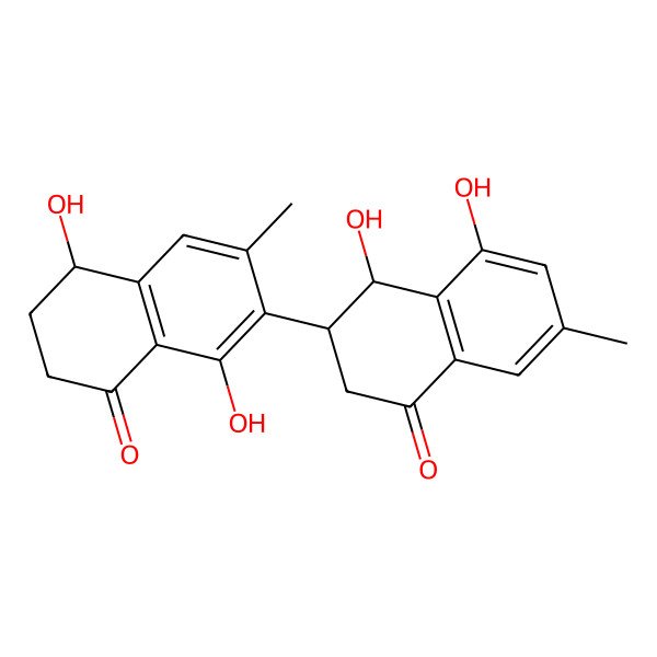 2D Structure of (4S)-7-[(1S,2R)-1,8-dihydroxy-6-methyl-4-oxo-2,3-dihydro-1H-naphthalen-2-yl]-4,8-dihydroxy-6-methyl-3,4-dihydro-2H-naphthalen-1-one