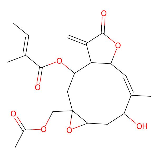 2D Structure of [4-(Acetyloxymethyl)-8-hydroxy-9-methyl-14-methylidene-13-oxo-5,12-dioxatricyclo[9.3.0.04,6]tetradec-9-en-2-yl] 2-methylbut-2-enoate