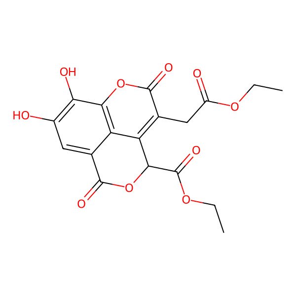 2D Structure of ethyl (6R)-4-(2-ethoxy-2-oxoethyl)-11,12-dihydroxy-3,8-dioxo-2,7-dioxatricyclo[7.3.1.05,13]trideca-1(13),4,9,11-tetraene-6-carboxylate