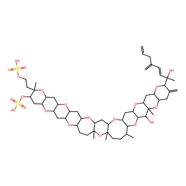 2D Structure of [(1R,3S,5R,7S,9R,11S,13R,14S,16R,18S,20R,22S,25R,27S,30R,31R,33S,34R,35R,37S,40S,42R,44S,46R,48S)-34-hydroxy-40-[(2R,3E)-2-hydroxy-5-methylideneocta-3,7-dien-2-yl]-13,25,27,30,35-pentamethyl-39-methylidene-13-(2-sulfooxyethyl)-4,8,12,17,21,26,32,36,41,45,49-undecaoxaundecacyclo[25.22.0.03,25.05,22.07,20.09,18.011,16.031,48.033,46.035,44.037,42]nonatetracontan-14-yl] hydrogen sulfate