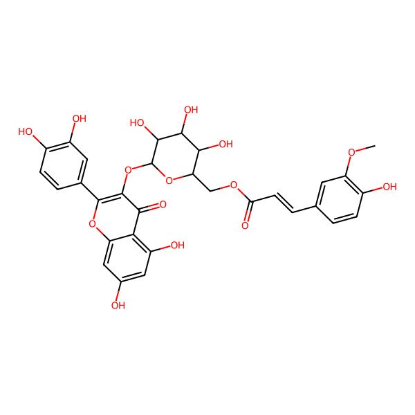 2D Structure of [(2R,3S,4S,5S,6S)-6-[2-(3,4-dihydroxyphenyl)-5,7-dihydroxy-4-oxochromen-3-yl]oxy-3,4,5-trihydroxyoxan-2-yl]methyl (E)-3-(4-hydroxy-3-methoxyphenyl)prop-2-enoate