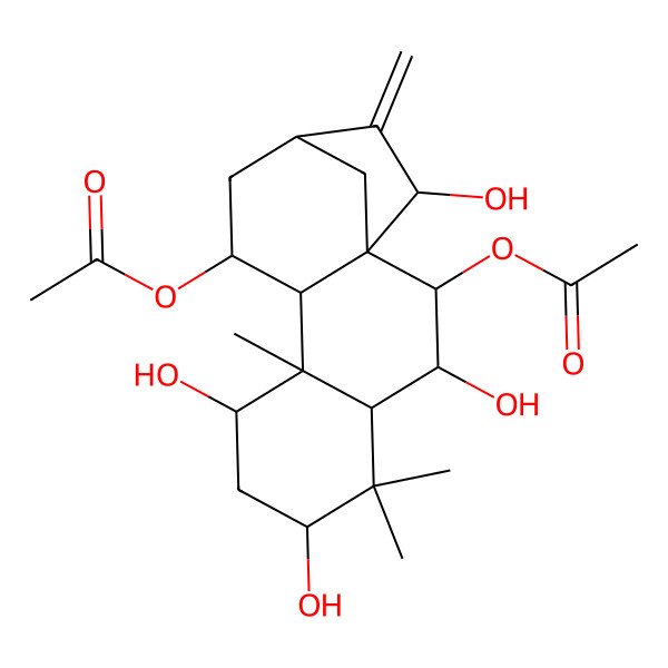 2D Structure of (2-Acetyloxy-3,6,8,15-tetrahydroxy-5,5,9-trimethyl-14-methylidene-11-tetracyclo[11.2.1.01,10.04,9]hexadecanyl) acetate
