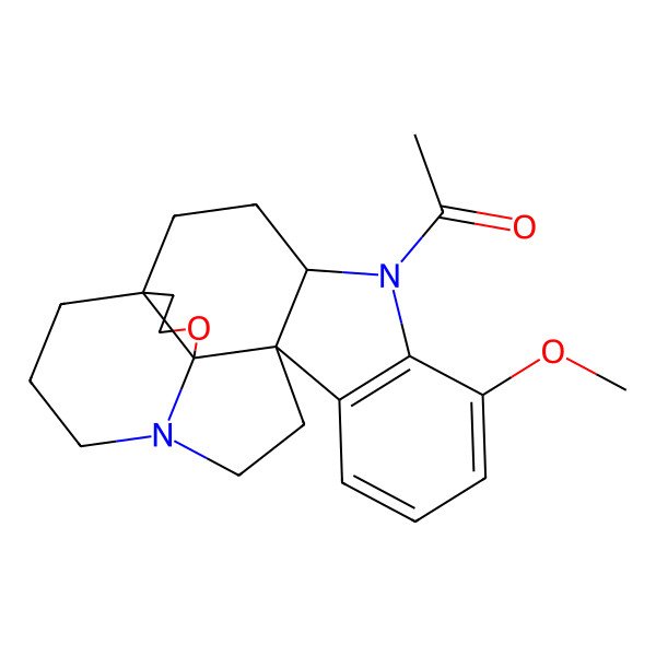 2D Structure of 13a,3a-(Epoxyethano)-1H-indolizino[8,1-cd]carbazole, 6-acetyl-2,3,4,5,5a,6,11,12-octahydro-7-methoxy-