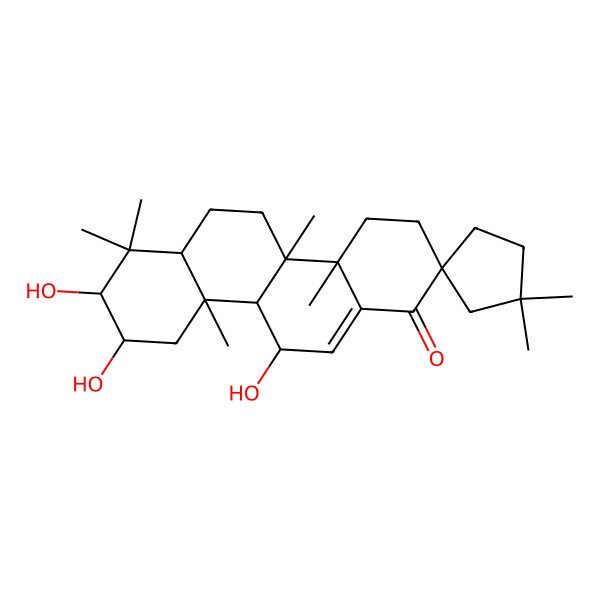 2D Structure of (2R,4aS,4bR,6aR,8R,9R,10aS,10bR,11R)-8,9,11-trihydroxy-1',1',4a,4b,7,7,10a-heptamethylspiro[3,4,5,6,6a,8,9,10,10b,11-decahydrochrysene-2,3'-cyclopentane]-1-one