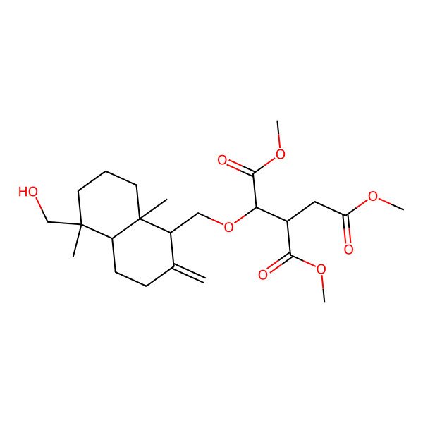 2D Structure of trimethyl (1R,2S)-1-[[(1S,4aR,5R,8aS)-5-(hydroxymethyl)-5,8a-dimethyl-2-methylidene-3,4,4a,6,7,8-hexahydro-1H-naphthalen-1-yl]methoxy]propane-1,2,3-tricarboxylate
