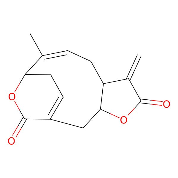 2D Structure of (3S,7R,9E,11R)-10-methyl-6-methylidene-4,12-dioxatricyclo[9.2.2.03,7]pentadeca-1(14),9-diene-5,13-dione