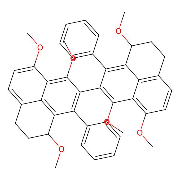2D Structure of (1R)-1,6,7-trimethoxy-9-phenyl-8-[(4S)-1,4,9-trimethoxy-3-phenyl-5,6-dihydro-4H-phenalen-2-yl]-2,3-dihydro-1H-phenalene