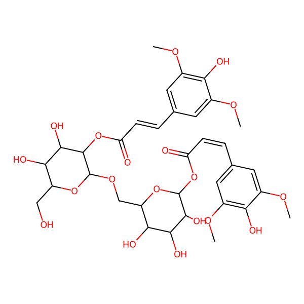 2D Structure of [(2R,3R,4S,5S,6R)-4,5-dihydroxy-6-(hydroxymethyl)-2-[[(2R,3S,4S,5S,6S)-3,4,5-trihydroxy-6-[(E)-3-(4-hydroxy-3,5-dimethoxyphenyl)prop-2-enoyl]oxyoxan-2-yl]methoxy]oxan-3-yl] (E)-3-(4-hydroxy-3,5-dimethoxyphenyl)prop-2-enoate