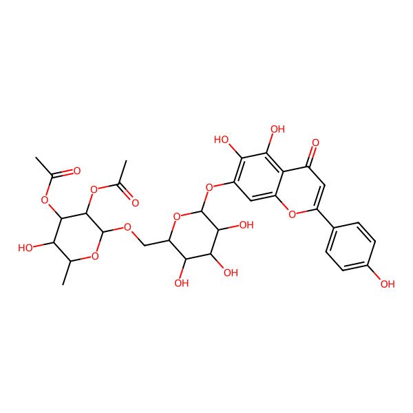 2D Structure of [(2R,3R,4S,5S,6S)-3-acetyloxy-2-[[(2S,3S,4S,5S,6S)-6-[5,6-dihydroxy-2-(4-hydroxyphenyl)-4-oxochromen-7-yl]oxy-3,4,5-trihydroxyoxan-2-yl]methoxy]-5-hydroxy-6-methyloxan-4-yl] acetate