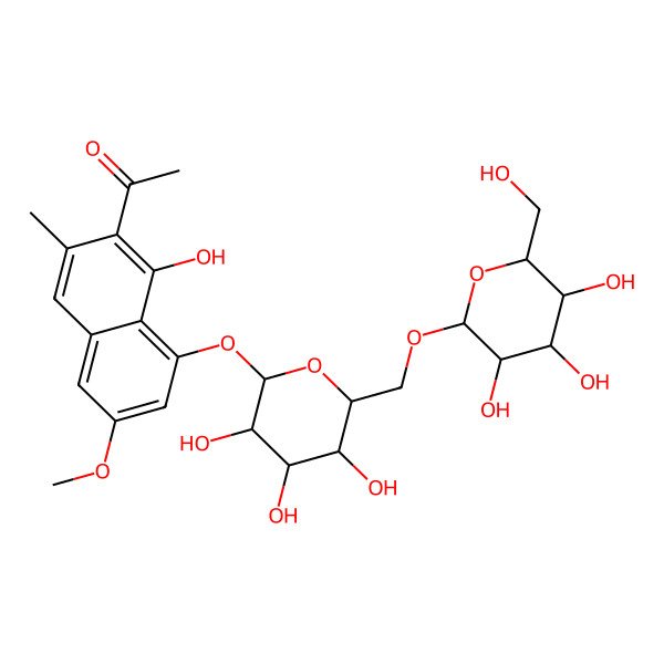 2D Structure of 1-[1-hydroxy-6-methoxy-3-methyl-8-[(2S,3R,4S,5S,6R)-3,4,5-trihydroxy-6-[[(2R,3R,4S,5S,6R)-3,4,5-trihydroxy-6-(hydroxymethyl)tetrahydropyran-2-yl]oxymethyl]tetrahydropyran-2-yl]oxy-2-naphthyl]ethanone