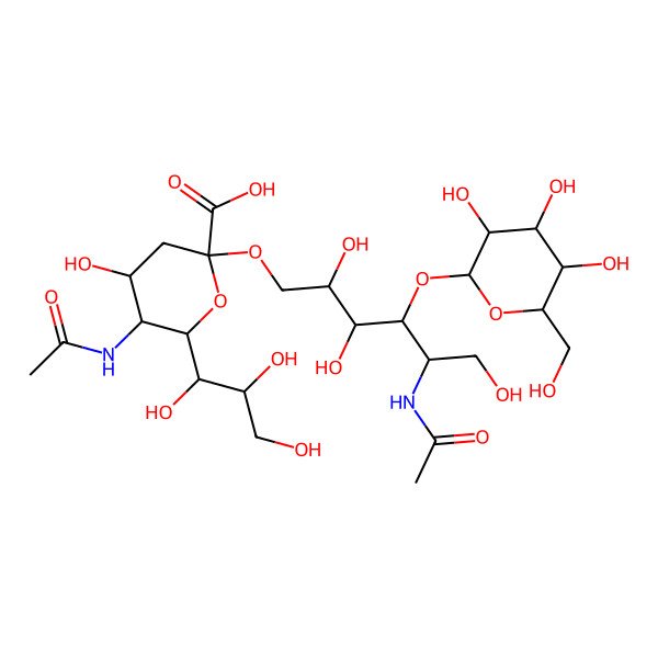 2D Structure of (2R,4S,5R,6R)-5-acetamido-2-[(2R,3S,4S,5S)-5-acetamido-2,3,6-trihydroxy-4-[(2R,3R,4S,5R,6R)-3,4,5-trihydroxy-6-(hydroxymethyl)oxan-2-yl]oxyhexoxy]-4-hydroxy-6-[(1R,2R)-1,2,3-trihydroxypropyl]oxane-2-carboxylic acid