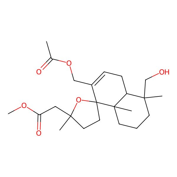 2D Structure of methyl 2-[7-(acetyloxymethyl)-4-(hydroxymethyl)-2',4,8a-trimethylspiro[2,3,4a,5-tetrahydro-1H-naphthalene-8,5'-oxolane]-2'-yl]acetate