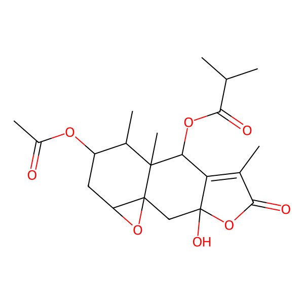 2D Structure of (11-Acetyloxy-3-hydroxy-6,9,10-trimethyl-5-oxo-4,14-dioxatetracyclo[7.5.0.01,13.03,7]tetradec-6-en-8-yl) 2-methylpropanoate
