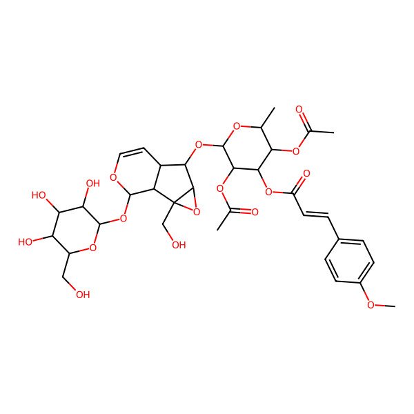 2D Structure of [(2S,3R,4R,5S,6S)-3,5-diacetyloxy-2-[[(1S,2S,4S,5S,6S,10S)-2-(hydroxymethyl)-10-[(2S,3R,4S,5R,6R)-3,4,5-trihydroxy-6-(hydroxymethyl)oxan-2-yl]oxy-3,9-dioxatricyclo[4.4.0.02,4]dec-7-en-5-yl]oxy]-6-methyloxan-4-yl] (Z)-3-(4-methoxyphenyl)prop-2-enoate