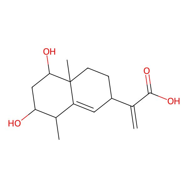 2D Structure of 2-[(2R,4aR,5R,7R,8R)-5,7-dihydroxy-4a,8-dimethyl-3,4,5,6,7,8-hexahydro-2H-naphthalen-2-yl]prop-2-enoic acid