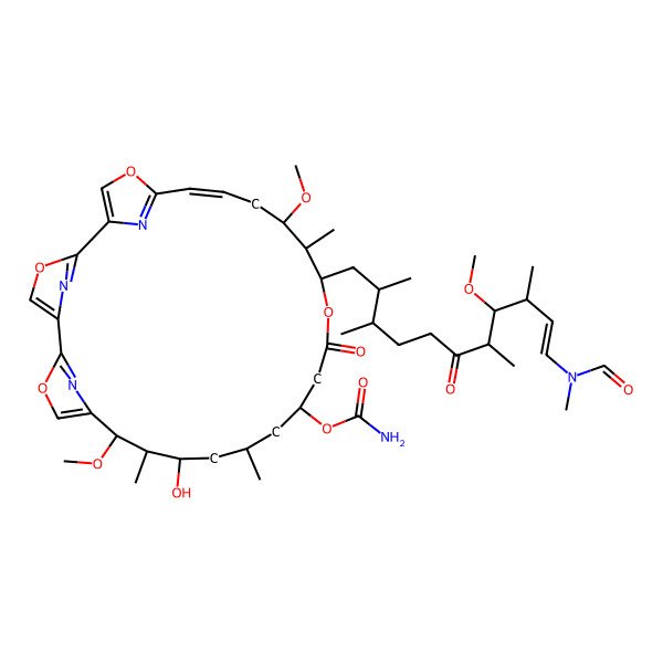 2D Structure of [(24E)-20-[(E)-11-[formyl(methyl)amino]-8-methoxy-2,3,7,9-tetramethyl-6-oxoundec-10-enyl]-12-hydroxy-10,22-dimethoxy-11,14,21-trimethyl-18-oxo-3,7,19,27-tetraoxa-29,30,31-triazatetracyclo[24.2.1.12,5.16,9]hentriaconta-1(28),2(31),4,6(30),8,24,26(29)-heptaen-16-yl] carbamate