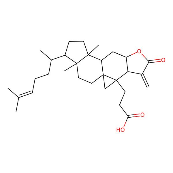 2D Structure of 3-[11,15-Dimethyl-14-(6-methylhept-5-en-2-yl)-5-methylidene-6-oxo-7-oxapentacyclo[8.7.0.01,3.04,8.011,15]heptadecan-3-yl]propanoic acid