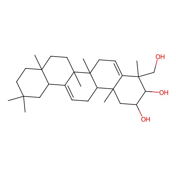 2D Structure of (2S,3R,4R,6aR,6bS,8aR,12aS,14aS,14bR)-4-(hydroxymethyl)-4,6a,6b,8a,11,11,14b-heptamethyl-1,2,3,6,7,8,9,10,12,12a,14,14a-dodecahydropicene-2,3-diol