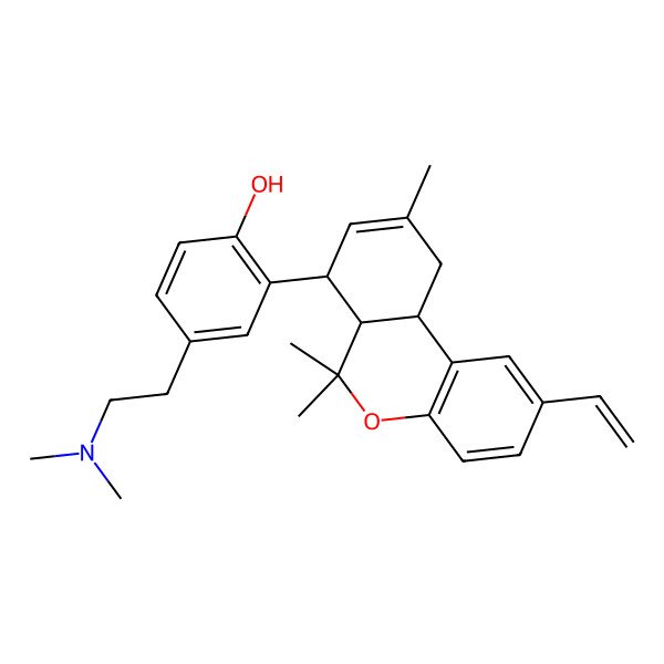 2D Structure of 2-[(6aR,7S,10aR)-2-ethenyl-6,6,9-trimethyl-6a,7,10,10a-tetrahydrobenzo[c]chromen-7-yl]-4-[2-(dimethylamino)ethyl]phenol
