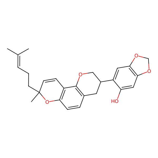 2D Structure of 6-[(3S,8S)-8-methyl-8-(4-methylpent-3-enyl)-3,4-dihydro-2H-pyrano[2,3-f]chromen-3-yl]-1,3-benzodioxol-5-ol