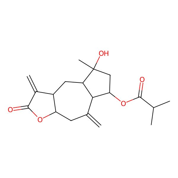 2D Structure of (8-Hydroxy-8-methyl-1,5-dimethylidene-2-oxo-3a,4,5a,6,7,8a,9,9a-octahydroazuleno[6,5-b]furan-6-yl) 2-methylpropanoate