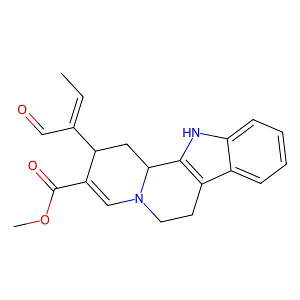 2D Structure of methyl (2R,12bS)-2-[(E)-1-oxobut-2-en-2-yl]-1,2,6,7,12,12b-hexahydroindolo[2,3-a]quinolizine-3-carboxylate