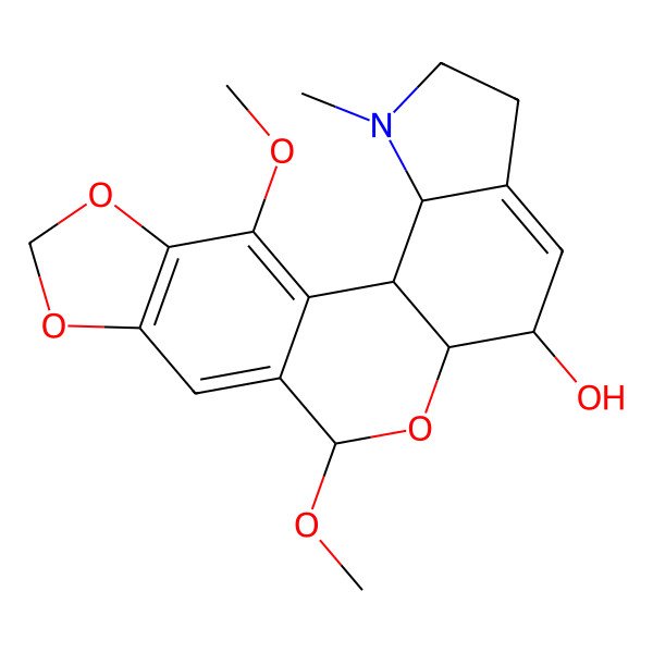 2D Structure of (2S,3S,9S,10S,12S)-12,20-dimethoxy-4-methyl-11,16,18-trioxa-4-azapentacyclo[11.7.0.02,10.03,7.015,19]icosa-1(20),7,13,15(19)-tetraen-9-ol
