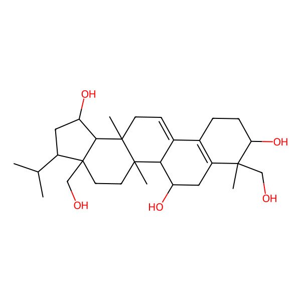 2D Structure of (1R,3S,3aR,5aS,5bS,6S,8R,9S,13aR,13bR)-3a,8-bis(hydroxymethyl)-5a,8,13a-trimethyl-3-propan-2-yl-2,3,4,5,5b,6,7,9,10,11,13,13b-dodecahydro-1H-cyclopenta[a]chrysene-1,6,9-triol