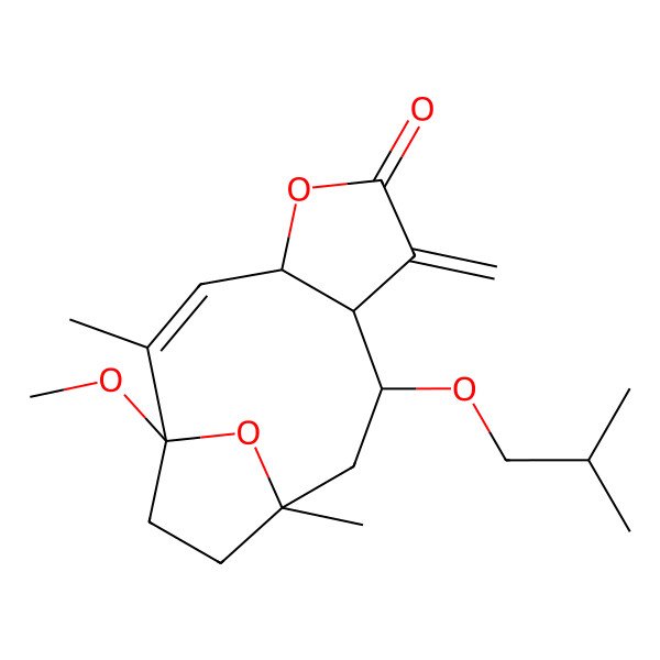2D Structure of 1-Methoxy-2,11-dimethyl-7-methylidene-9-(2-methylpropoxy)-5,14-dioxatricyclo[9.2.1.04,8]tetradec-2-en-6-one