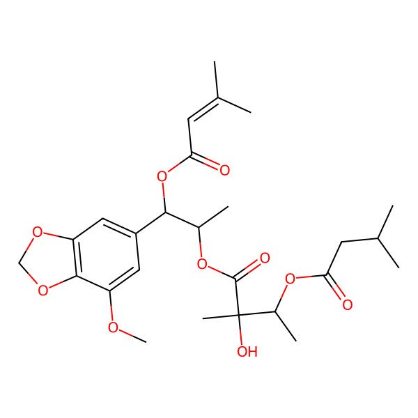 2D Structure of [(1R,2S)-1-(7-methoxy-1,3-benzodioxol-5-yl)-1-(3-methylbut-2-enoyloxy)propan-2-yl] 2-hydroxy-2-methyl-3-(3-methylbutanoyloxy)butanoate