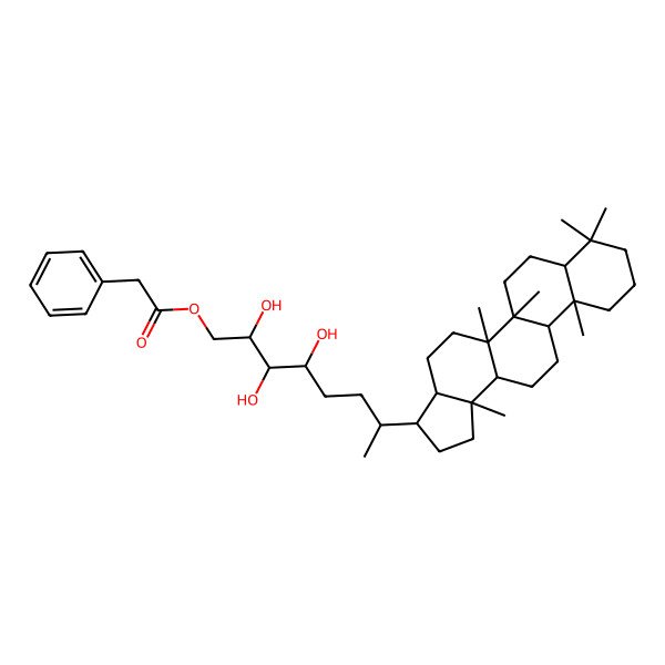 2D Structure of [7-(5a,5b,8,8,11a,13b-Hexamethyl-1,2,3,3a,4,5,6,7,7a,9,10,11,11b,12,13,13a-hexadecahydrocyclopenta[a]chrysen-3-yl)-2,3,4-trihydroxyoctyl] 2-phenylacetate
