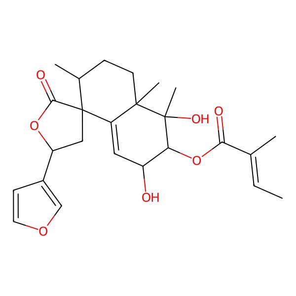 2D Structure of [(1R,2R,3R,5R,5'R,6R,8aS)-5'-(furan-3-yl)-1,3-dihydroxy-1,6,8a-trimethyl-2'-oxospiro[3,6,7,8-tetrahydro-2H-naphthalene-5,3'-oxolane]-2-yl] (Z)-2-methylbut-2-enoate