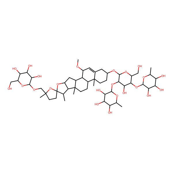 2D Structure of 2-[4-Hydroxy-2-(hydroxymethyl)-6-[20-methoxy-5',7,9,13-tetramethyl-5'-[[3,4,5-trihydroxy-6-(hydroxymethyl)oxan-2-yl]oxymethyl]spiro[5-oxapentacyclo[10.8.0.02,9.04,8.013,18]icos-18-ene-6,2'-oxolane]-16-yl]oxy-5-(3,4,5-trihydroxy-6-methyloxan-2-yl)oxyoxan-3-yl]oxy-6-methyloxane-3,4,5-triol