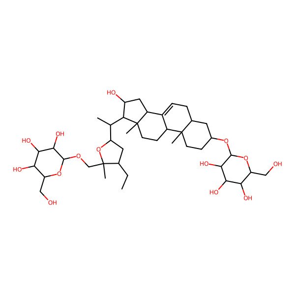 2D Structure of (2R,3R,4S,5S,6R)-2-[[(2S,3S,5R)-3-ethyl-5-[(1S)-1-[(3R,5R,9R,10S,13S,14R,16S,17R)-16-hydroxy-10,13-dimethyl-3-[(2R,3R,4S,5S,6R)-3,4,5-trihydroxy-6-(hydroxymethyl)oxan-2-yl]oxy-2,3,4,5,6,9,11,12,14,15,16,17-dodecahydro-1H-cyclopenta[a]phenanthren-17-yl]ethyl]-2-methyloxolan-2-yl]methoxy]-6-(hydroxymethyl)oxane-3,4,5-triol