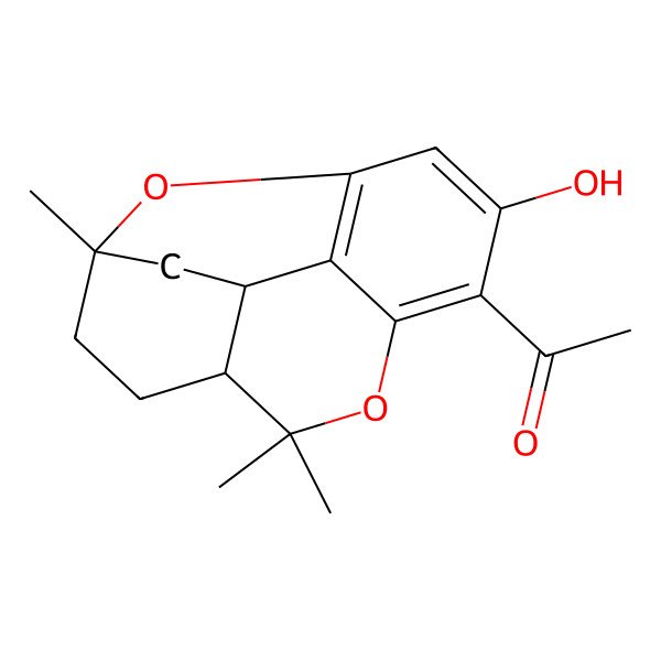 2D Structure of 1-(9-Hydroxy-1,5,5-trimethyl-6,15-dioxatetracyclo[9.3.1.04,13.07,12]pentadeca-7,9,11-trien-8-yl)ethanone
