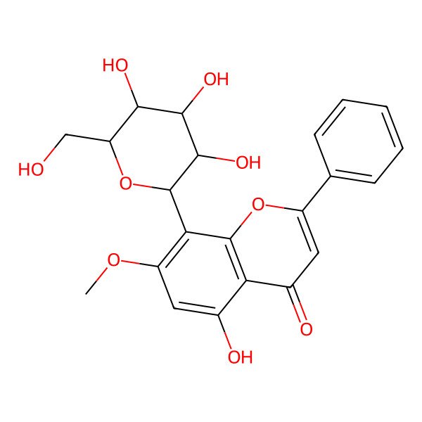 2D Structure of 5-hydroxy-7-methoxy-2-phenyl-8-[(2S,3R,4R,5S,6R)-3,4,5-trihydroxy-6-(hydroxymethyl)oxan-2-yl]chromen-4-one