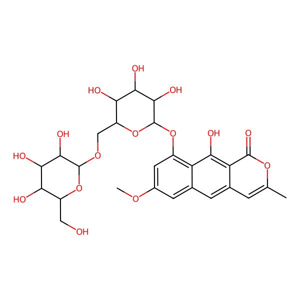2D Structure of 10-Hydroxy-7-methoxy-3-methyl-9-[3,4,5-trihydroxy-6-[[3,4,5-trihydroxy-6-(hydroxymethyl)oxan-2-yl]oxymethyl]oxan-2-yl]oxybenzo[g]isochromen-1-one