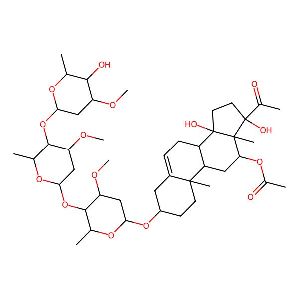 2D Structure of [17-acetyl-14,17-dihydroxy-3-[5-[5-(5-hydroxy-4-methoxy-6-methyloxan-2-yl)oxy-4-methoxy-6-methyloxan-2-yl]oxy-4-methoxy-6-methyloxan-2-yl]oxy-10,13-dimethyl-2,3,4,7,8,9,11,12,15,16-decahydro-1H-cyclopenta[a]phenanthren-12-yl] acetate