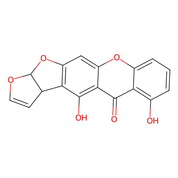 2D Structure of (4R,8S)-2,18-dihydroxy-7,9,13-trioxapentacyclo[10.8.0.03,10.04,8.014,19]icosa-1,3(10),5,11,14,16,18-heptaen-20-one