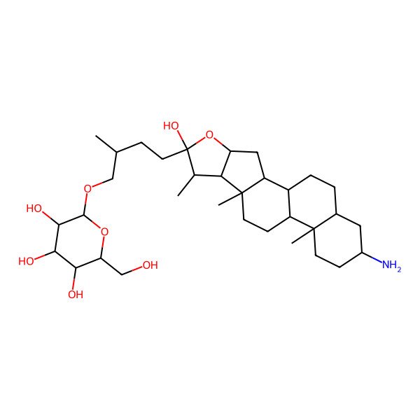 2D Structure of (2S,3R,4S,5R,6R)-2-[(2S)-4-[(1R,2S,4R,6R,7S,8R,9S,12S,13S,16S,18S)-16-amino-6-hydroxy-7,9,13-trimethyl-5-oxapentacyclo[10.8.0.02,9.04,8.013,18]icosan-6-yl]-2-methylbutoxy]-6-(hydroxymethyl)oxane-3,4,5-triol